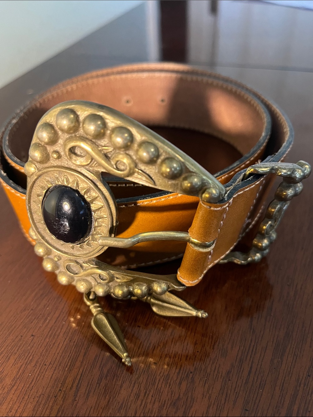 Morgan Taylor Brown Leather Belt with onyx stone